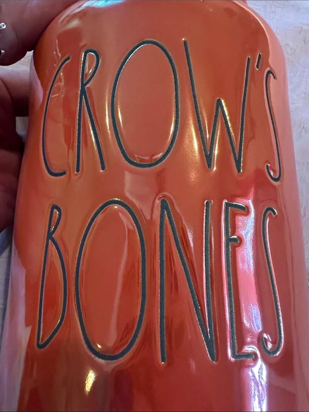 Rae Dunn Orange Luster Crow's Bones Canister Halloween